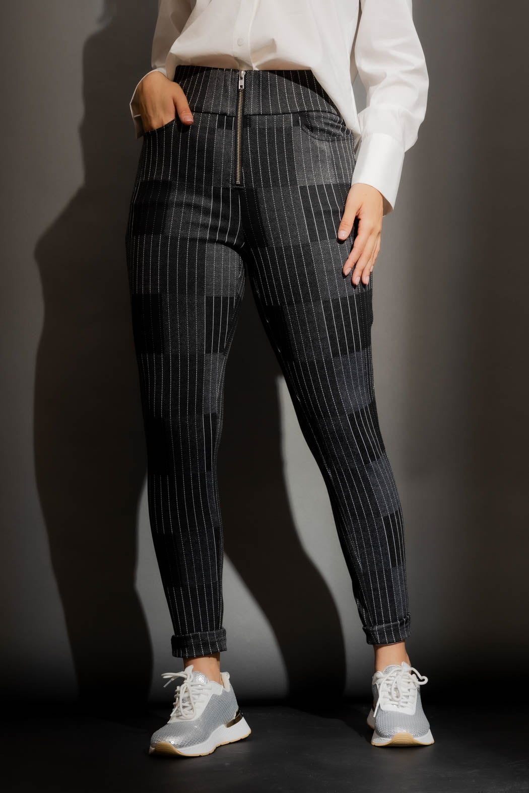 Patchwork High Waist Zip Pant Charcoal