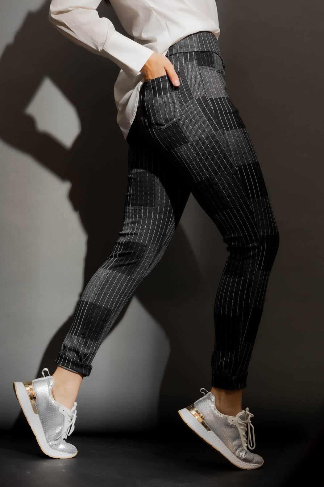 Patchwork High Waist Zip Pant Charcoal