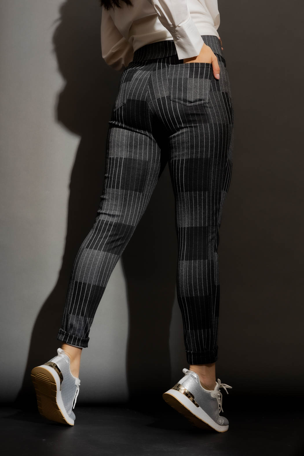 Patchwork High Waist Zip Pant Charcoal