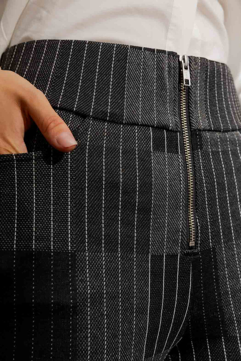 Patchwork High Waist Zip Pant Charcoal