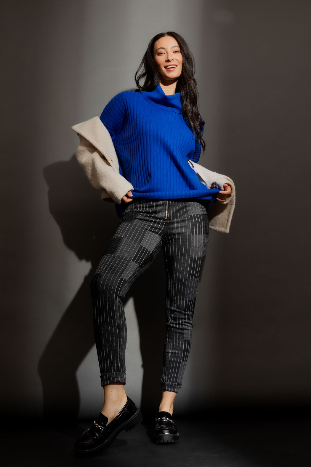 Patchwork High Waist Zip Pant Charcoal