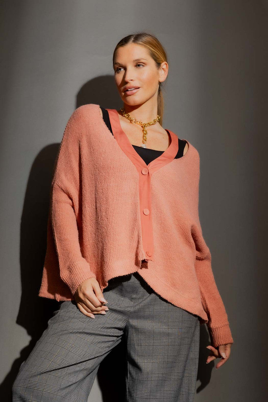 Coral Luxe Rib Cut Out Cardigan