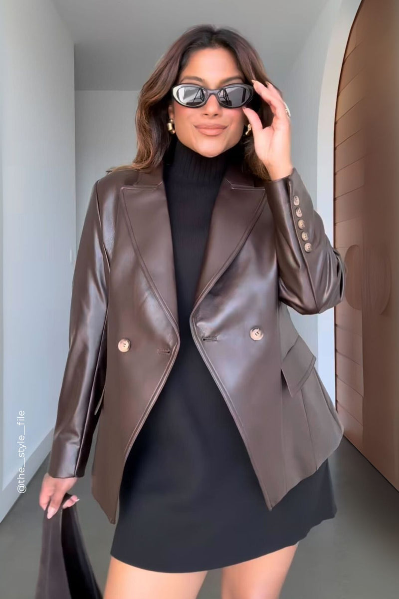 Coffee Croc Coated Sisca Blazer