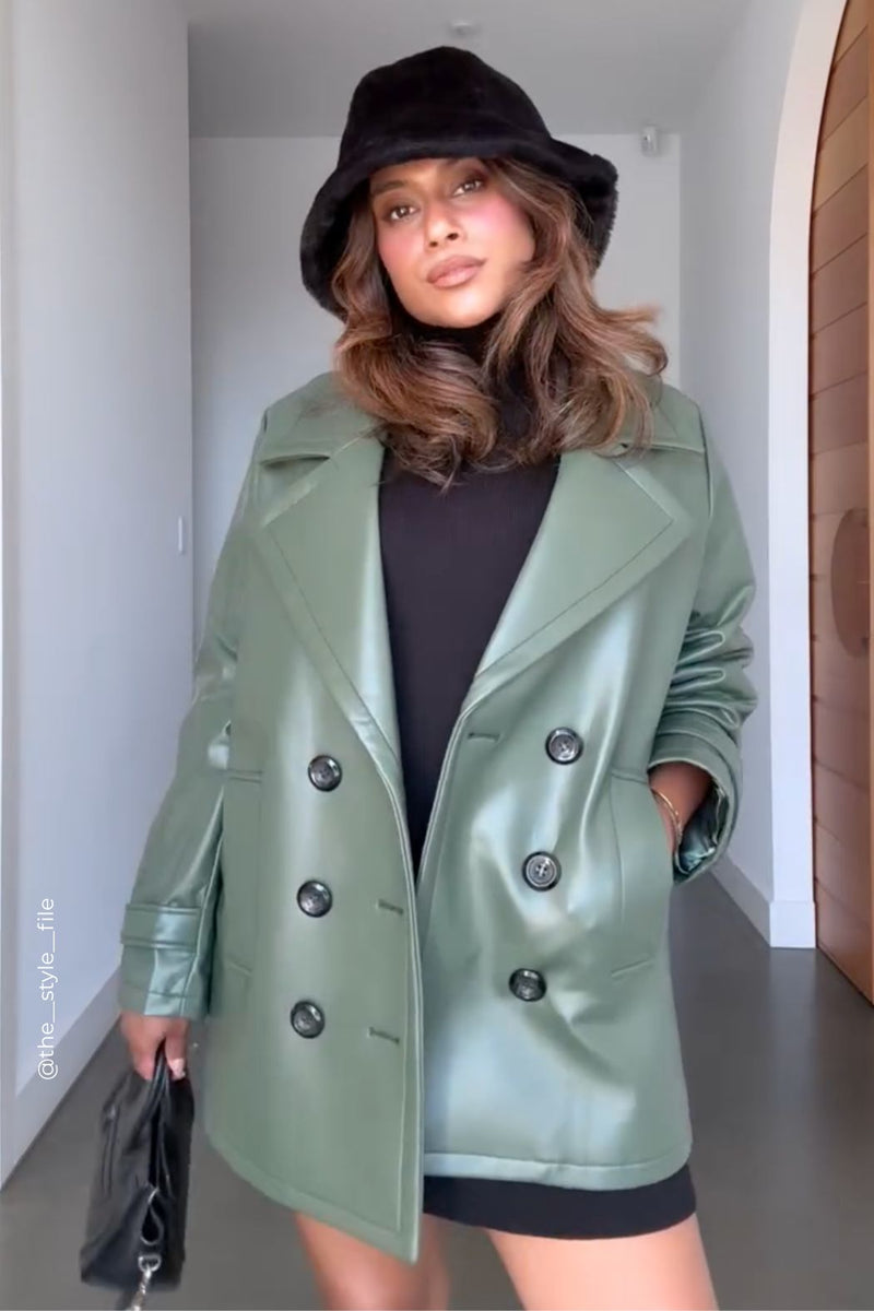 Olive Coated Midi Trench Coat