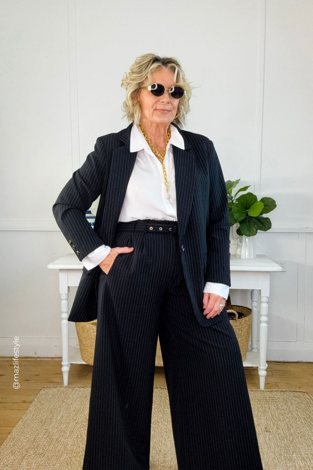 Pinstripe Oversized Blazer Black Stripe