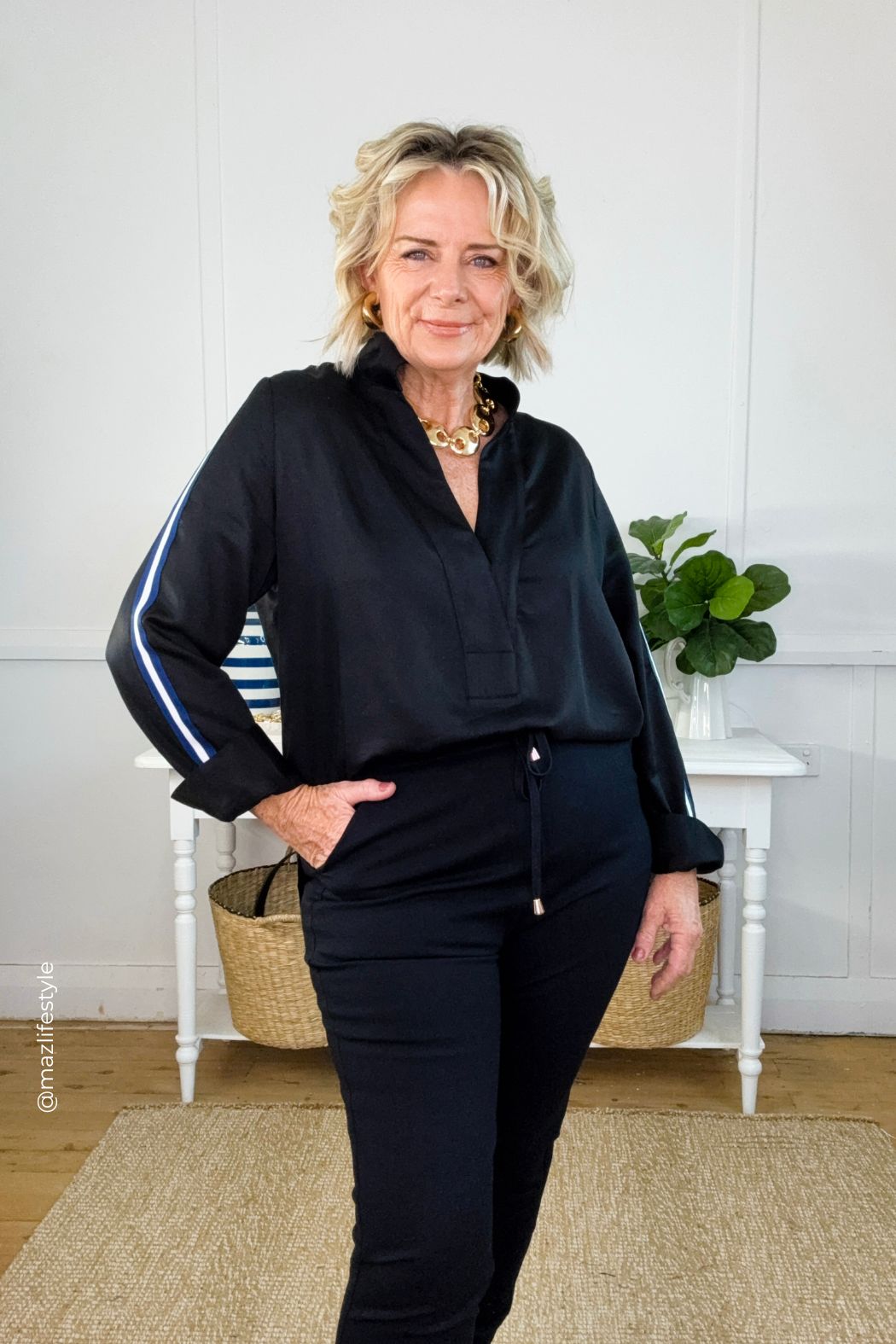 Black Tencel Stripe Blogger Shirt