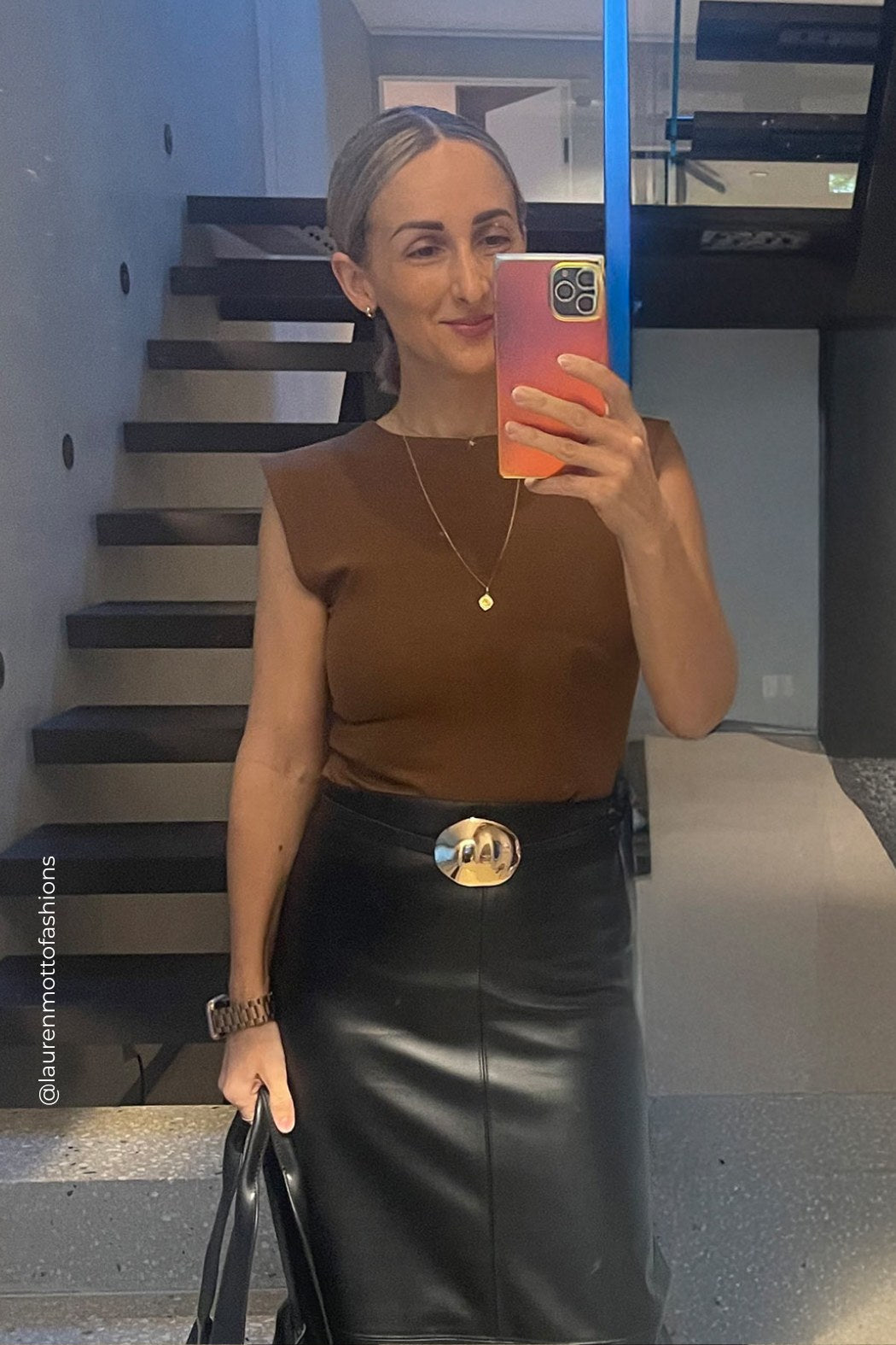 Gold Leather Dome Belt Gold O/S