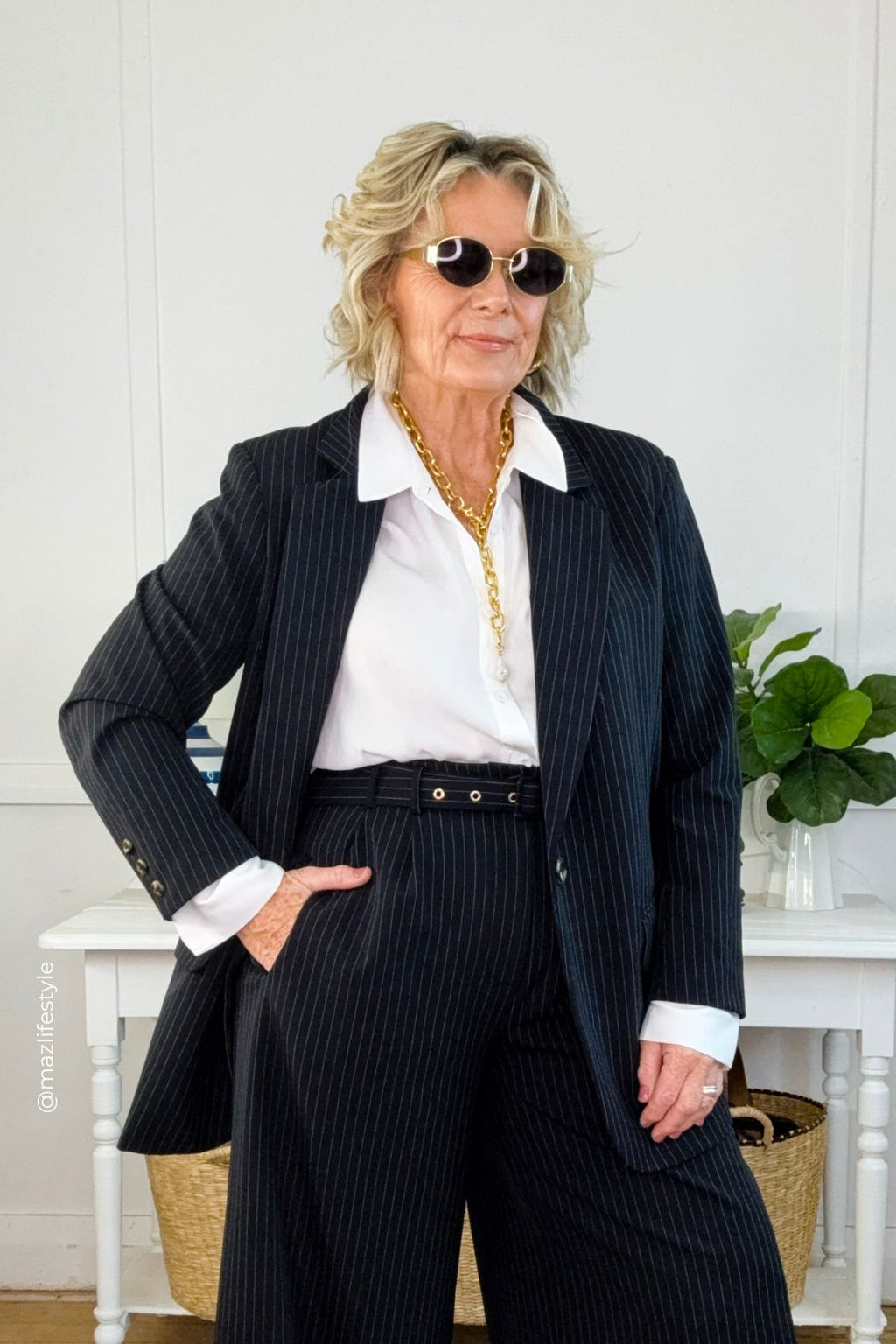 Pinstripe Oversized Blazer Black Stripe