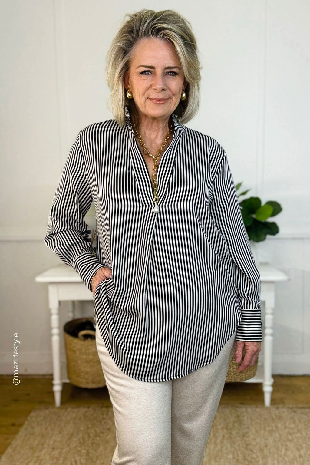 Thin Stripe Silky Blogger Shirt Thin Stripe