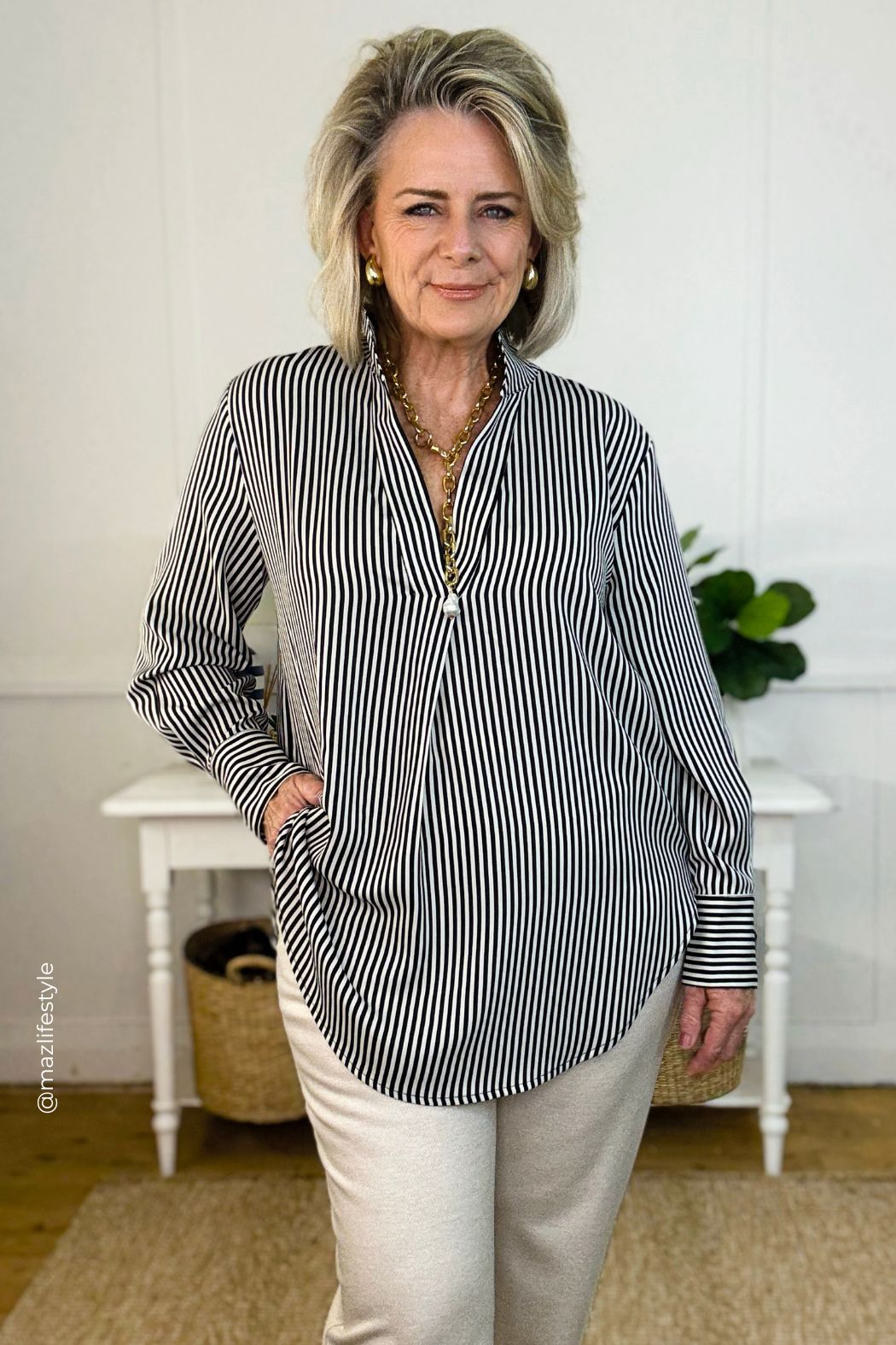 Thin Stripe Silky Blogger Shirt Thin Stripe