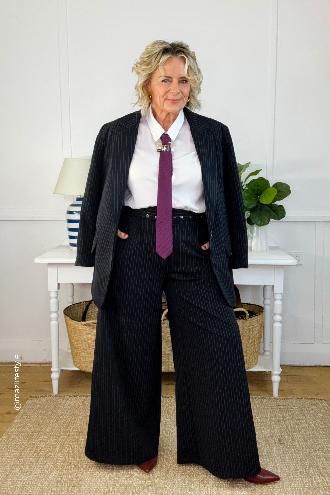 Pinstripe Wide Leg Pant Black Stripe
