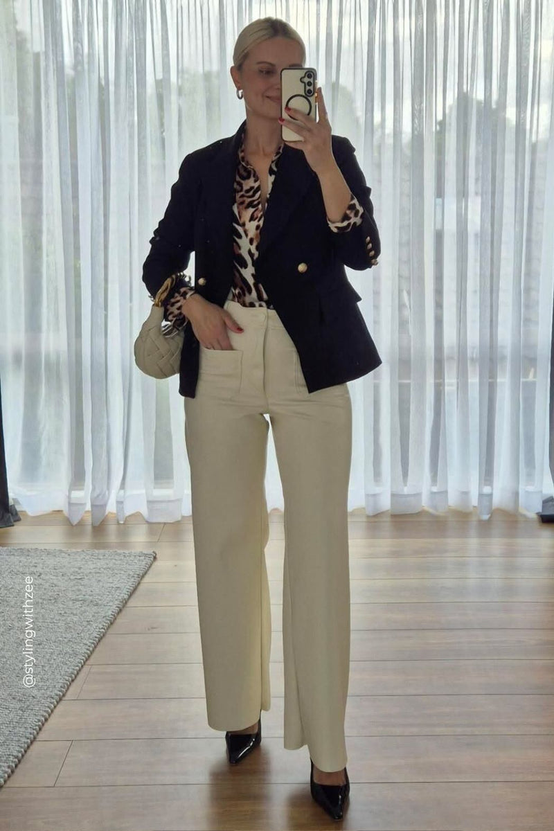 Ivory Faux Leather Pocket Pant
