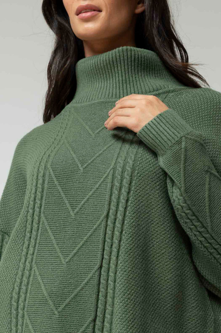 Sage Cable Roll Neck Jumper - Sale