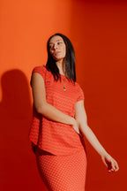 Orange Wave Bell Cap Sleeve Top