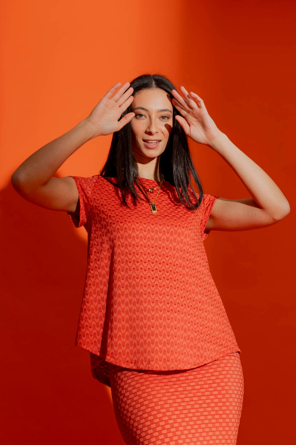 Orange Wave Bell Cap Sleeve Top