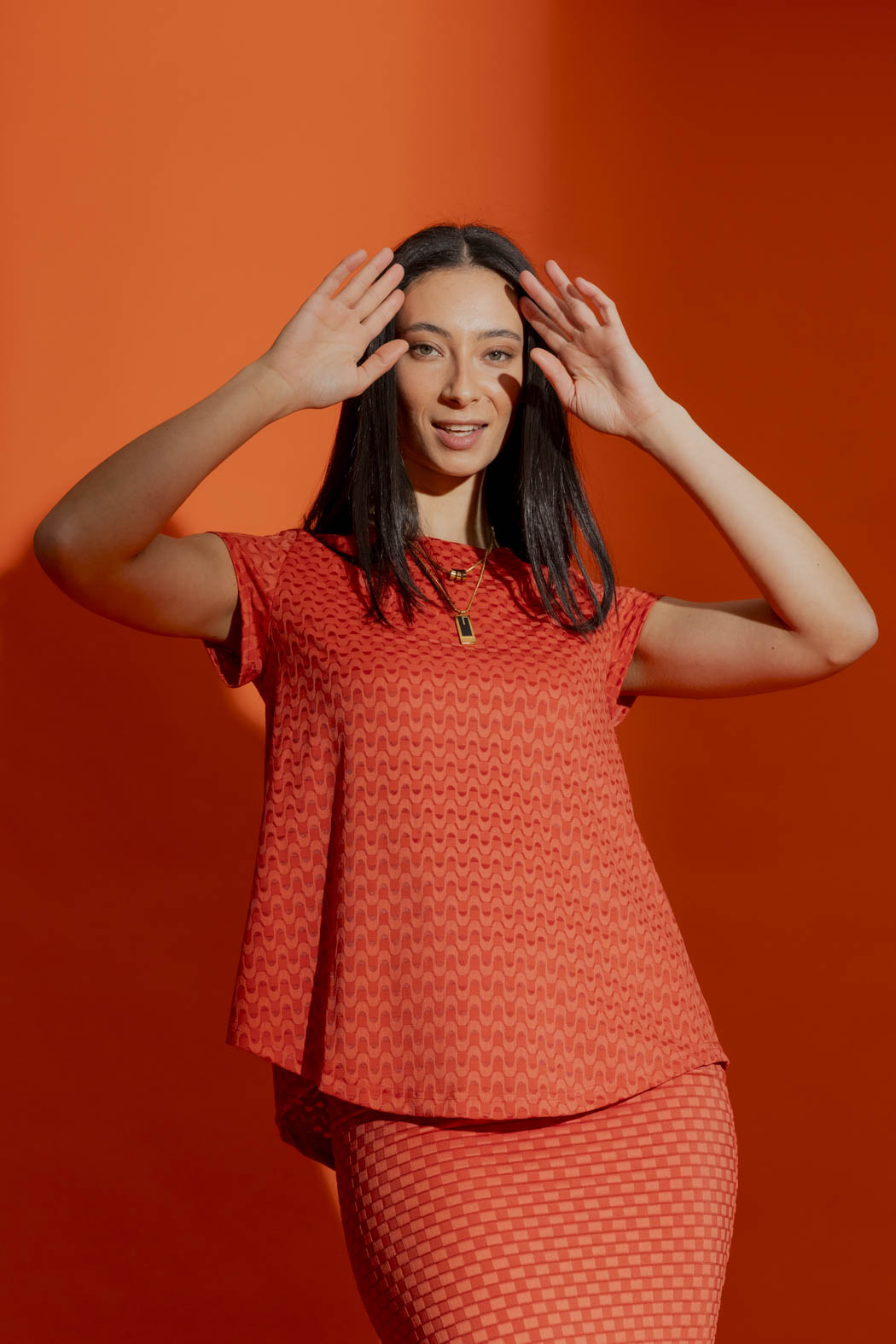 Orange Wave Bell Cap Sleeve Top