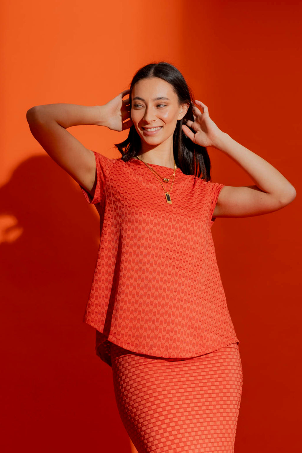 Orange Wave Bell Cap Sleeve Top