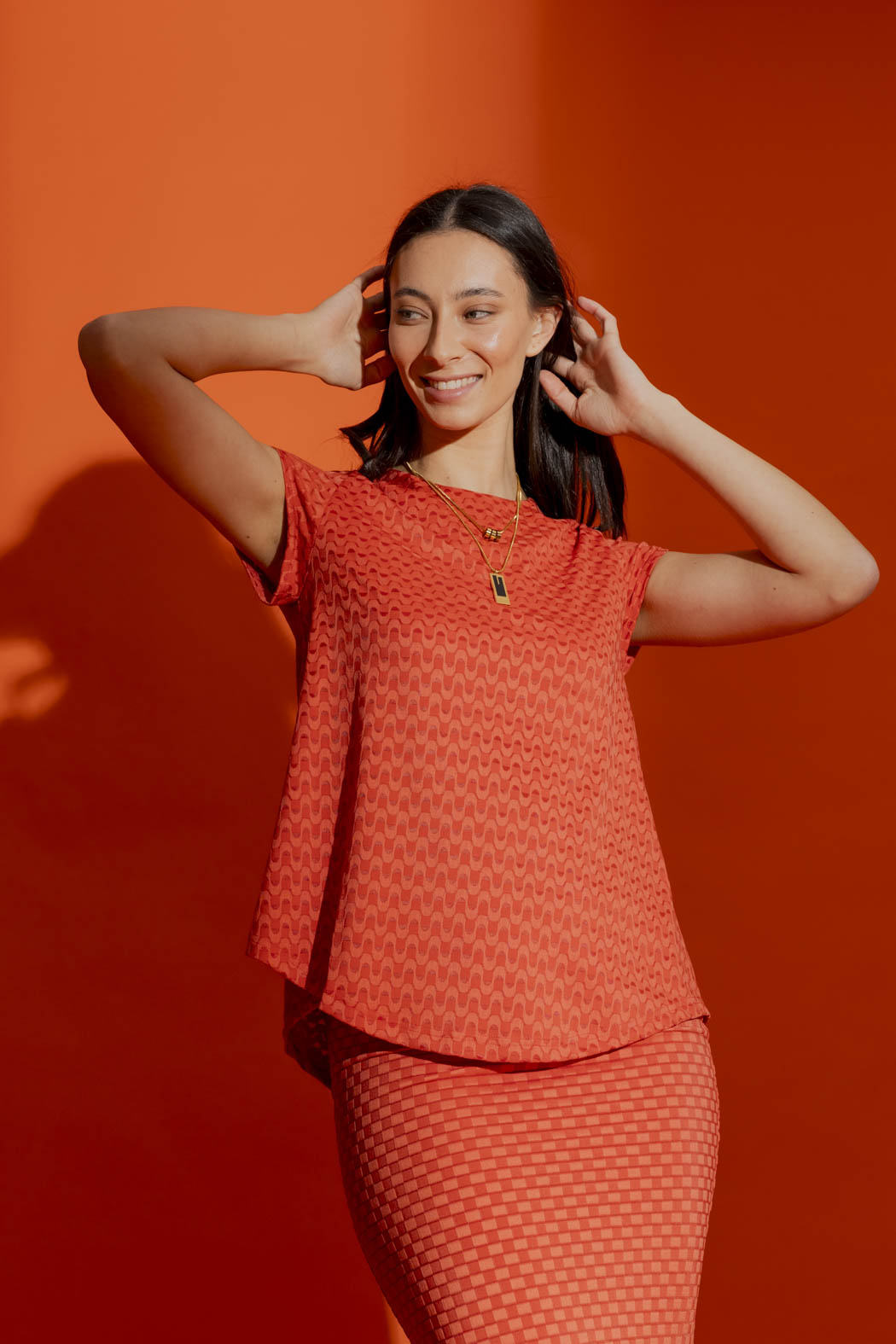 Orange Wave Bell Cap Sleeve Top