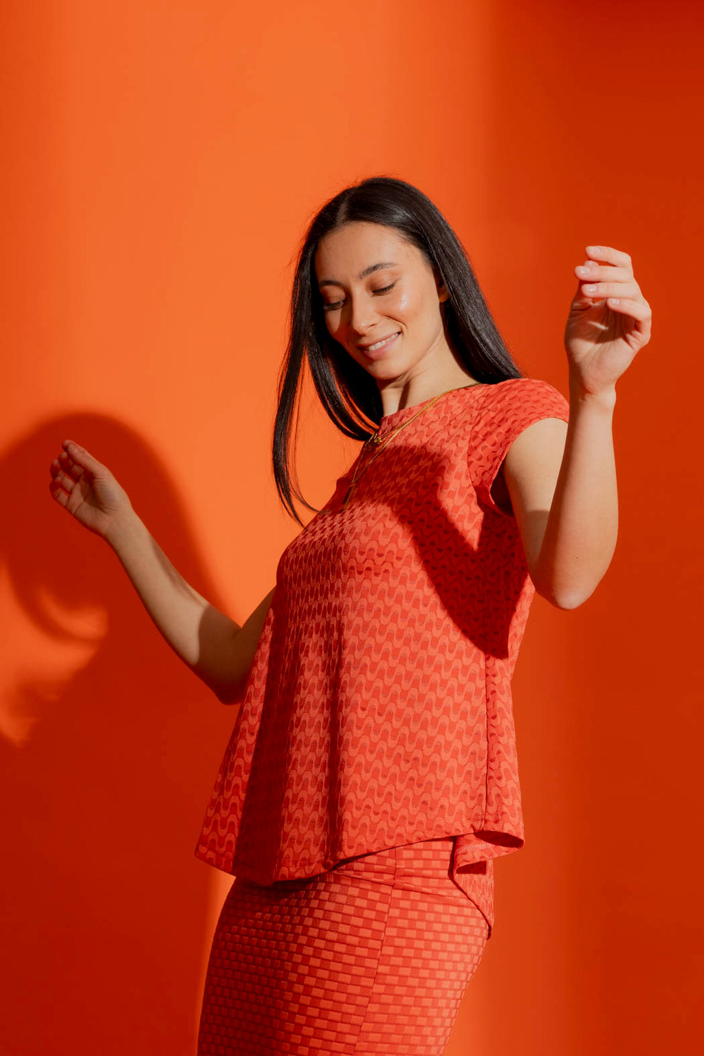 Orange Wave Bell Cap Sleeve Top