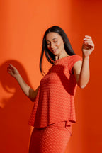 Orange Wave Bell Cap Sleeve Top