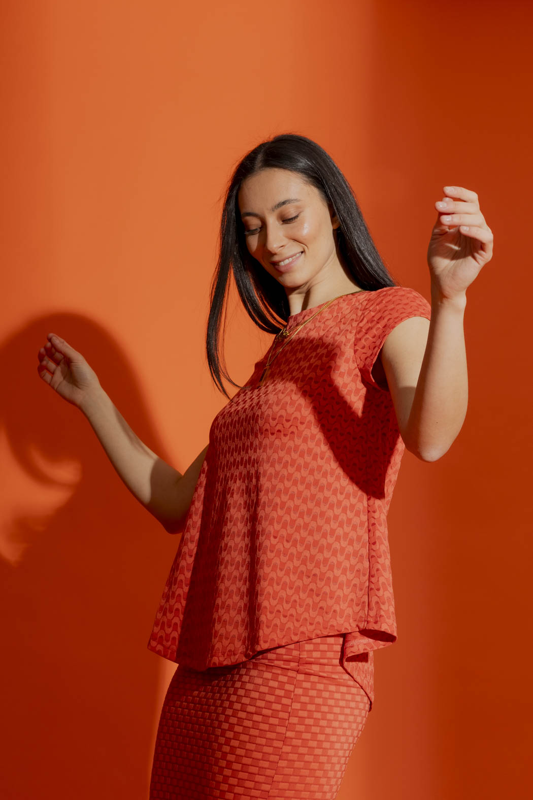 Orange Wave Bell Cap Sleeve Top