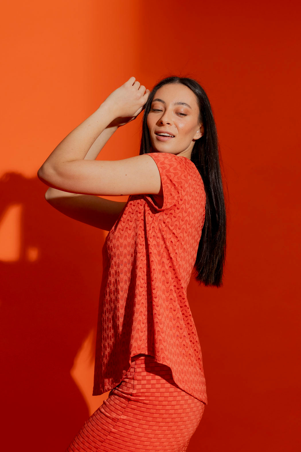 Orange Wave Bell Cap Sleeve Top