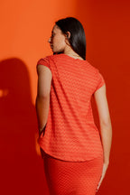Orange Wave Bell Cap Sleeve Top