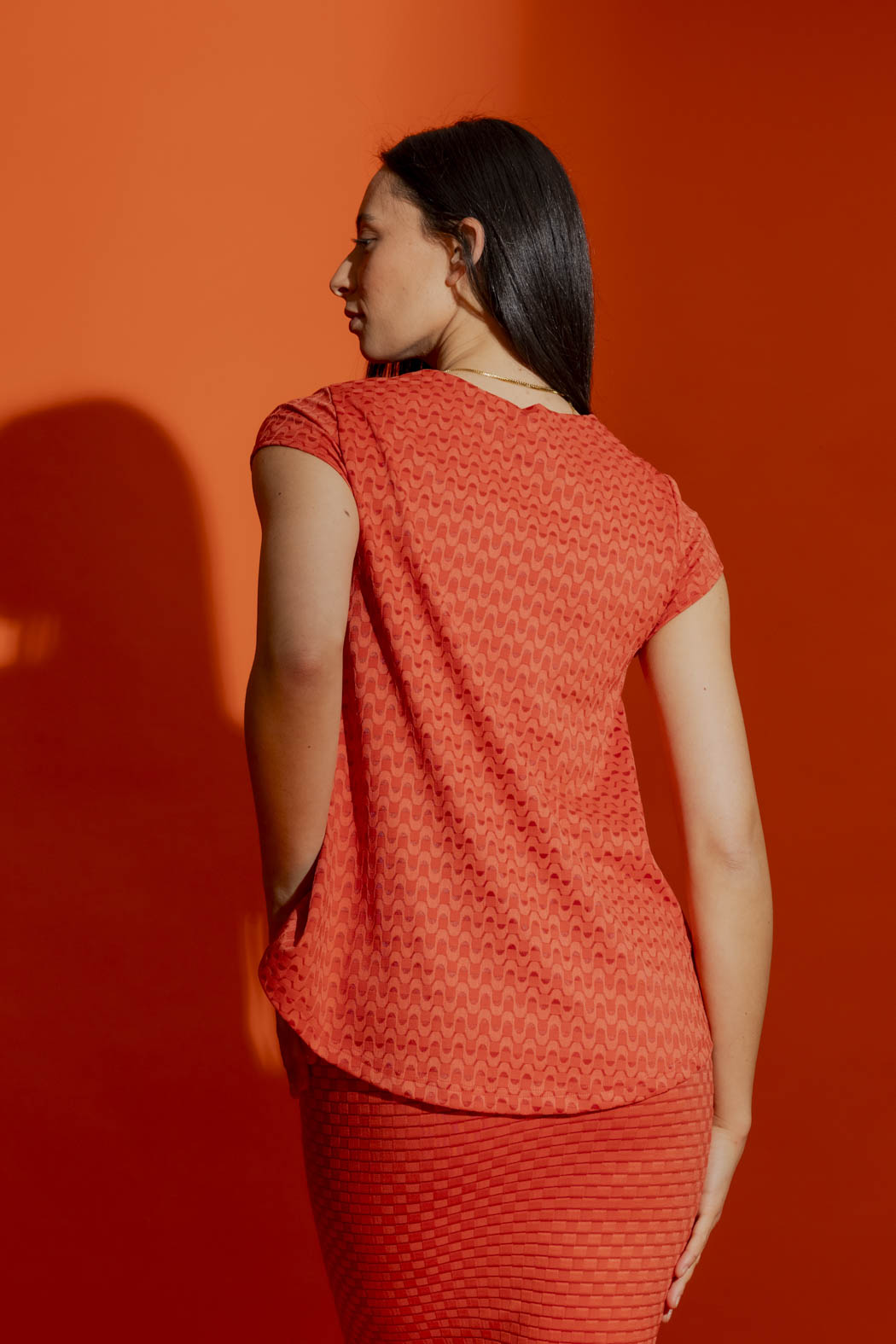 Orange Wave Bell Cap Sleeve Top