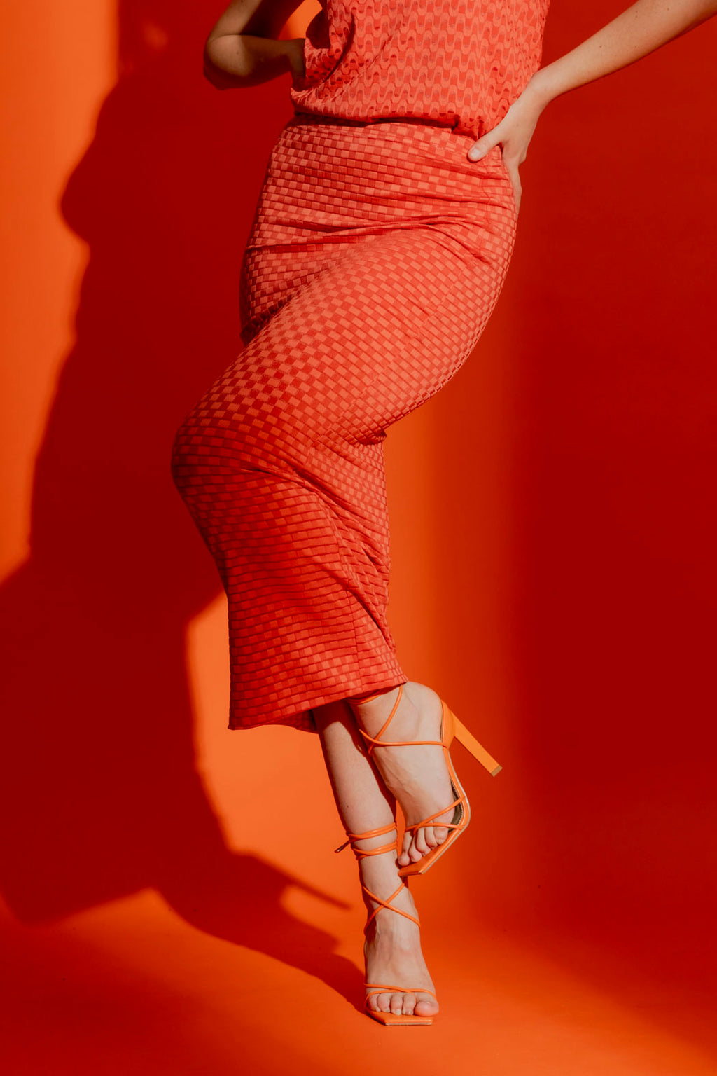 Orange Checkerboard Tube Skirt