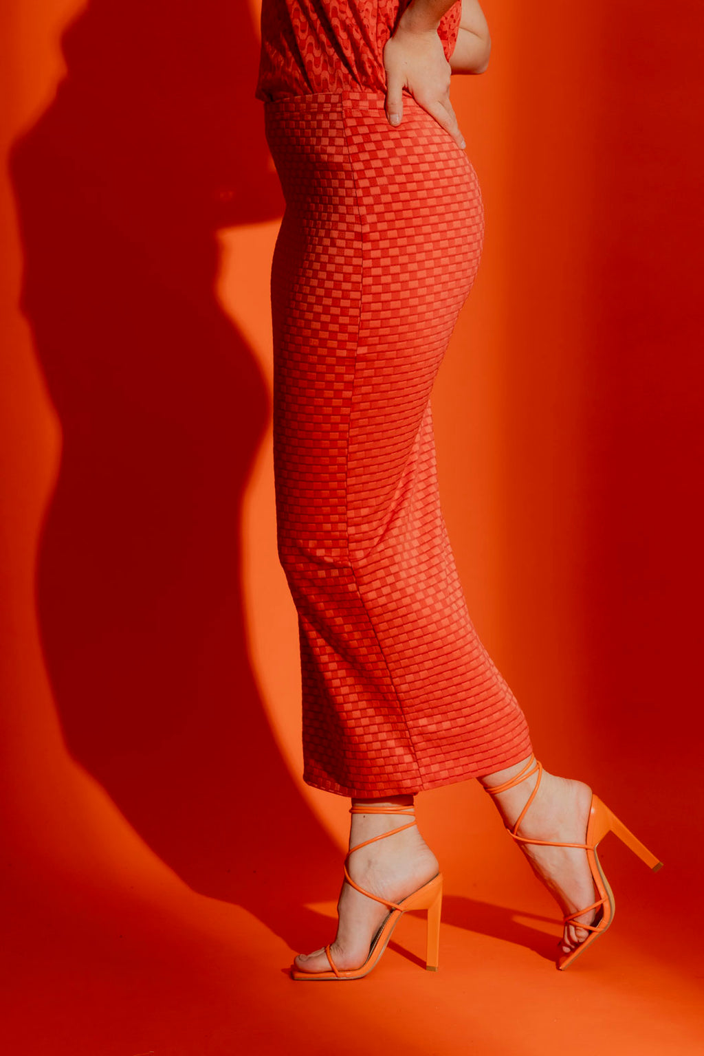 Orange Checkerboard Tube Skirt