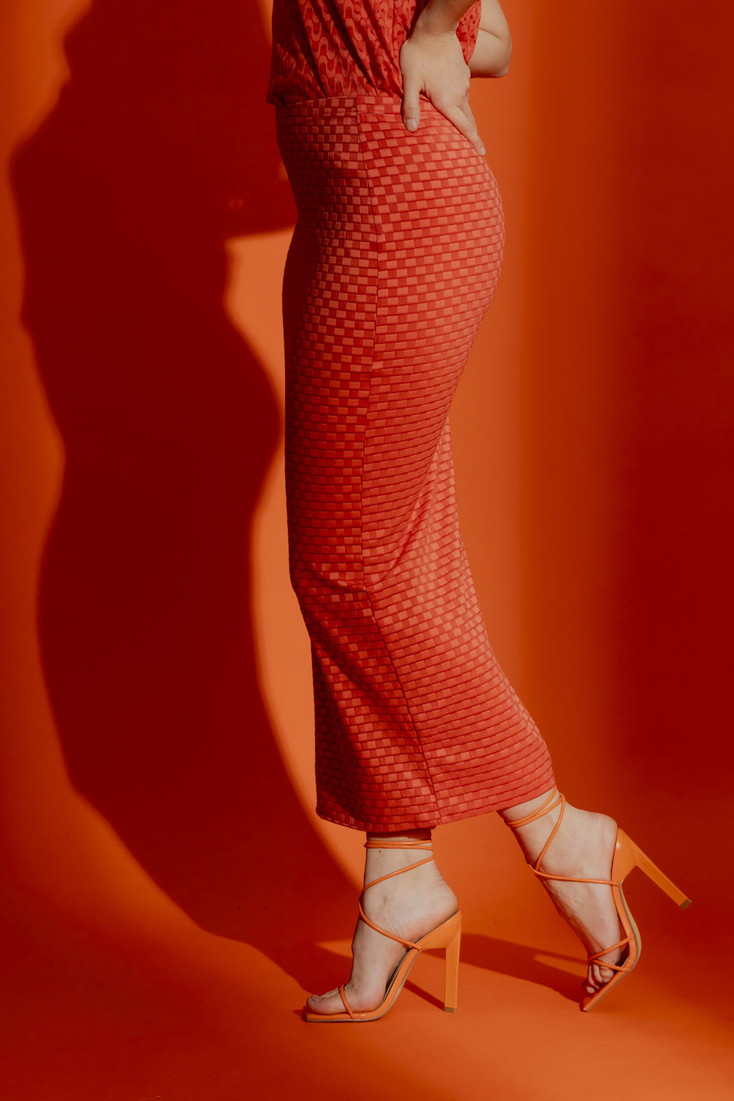 Orange Checkerboard Tube Skirt