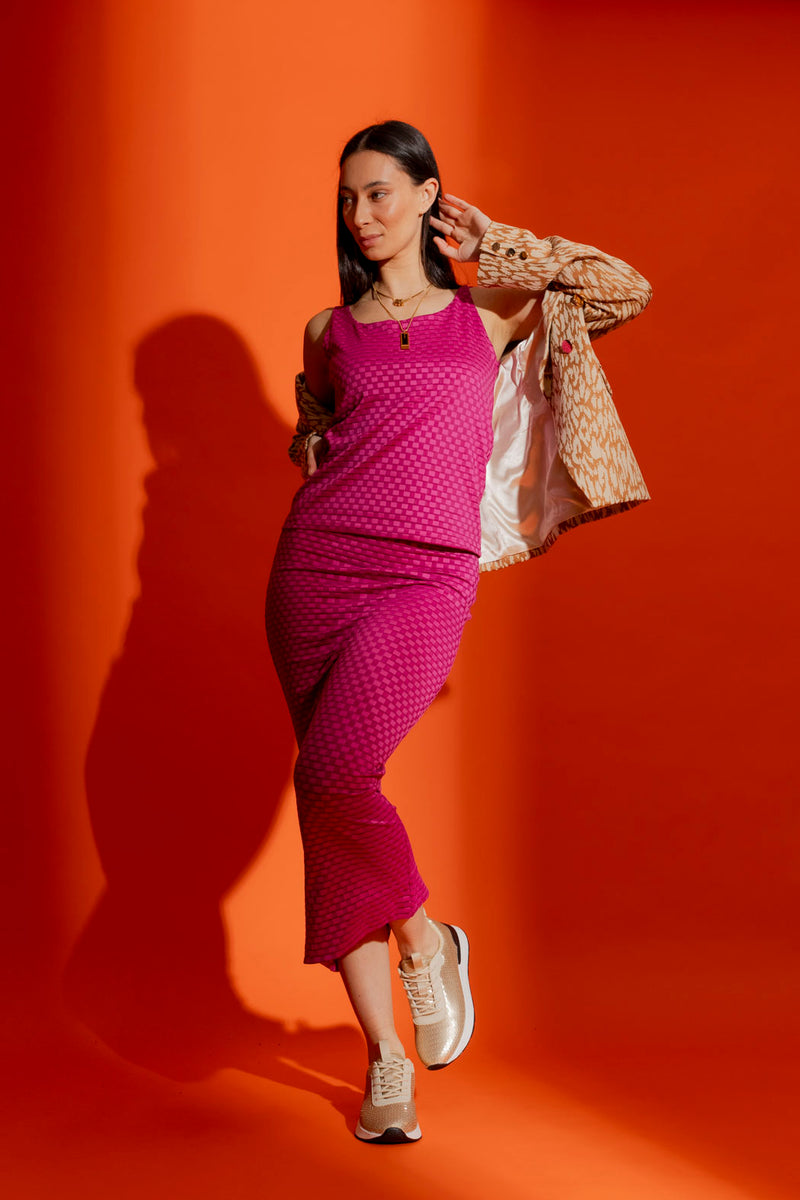 Pink Checkerboard Tube Skirt