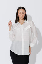 White Tencel Stripe Pocket Shirt