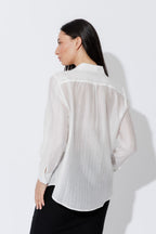 White Tencel Stripe Pocket Shirt