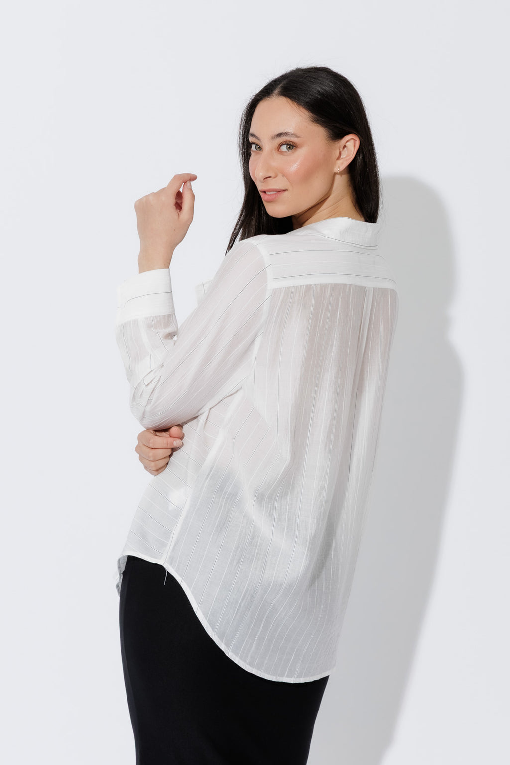 White Tencel Stripe Pocket Shirt