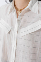 White Tencel Stripe Pocket Shirt
