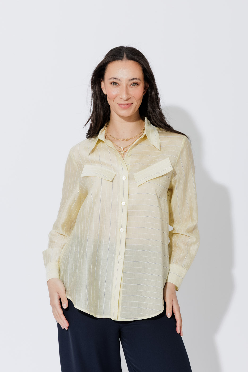 Lemon Tencel Stripe Pocket Shirt