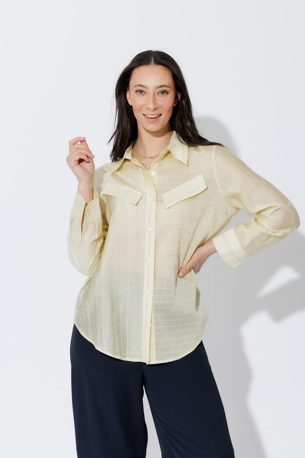 Lemon Tencel Stripe Pocket Shirt