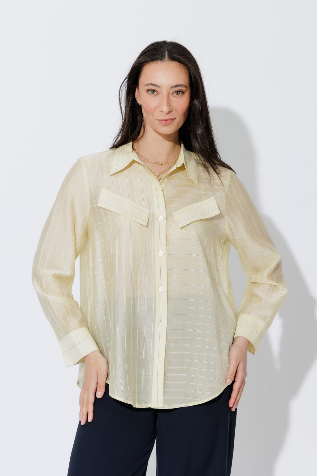Lemon Tencel Stripe Pocket Shirt