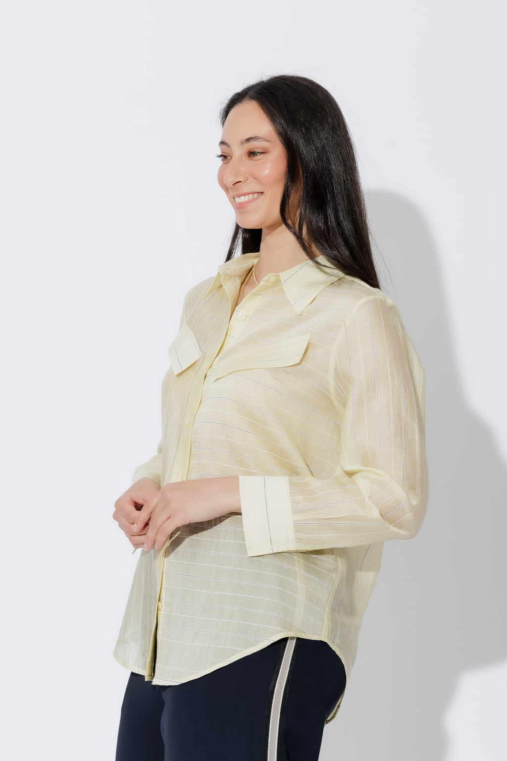 Lemon Tencel Stripe Pocket Shirt