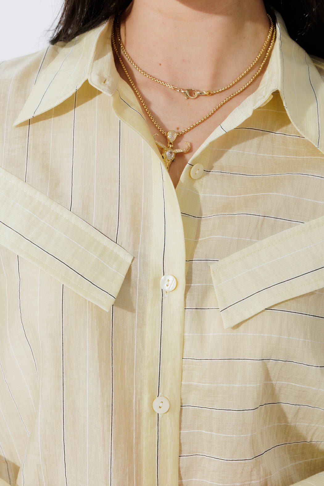 Lemon Tencel Stripe Pocket Shirt