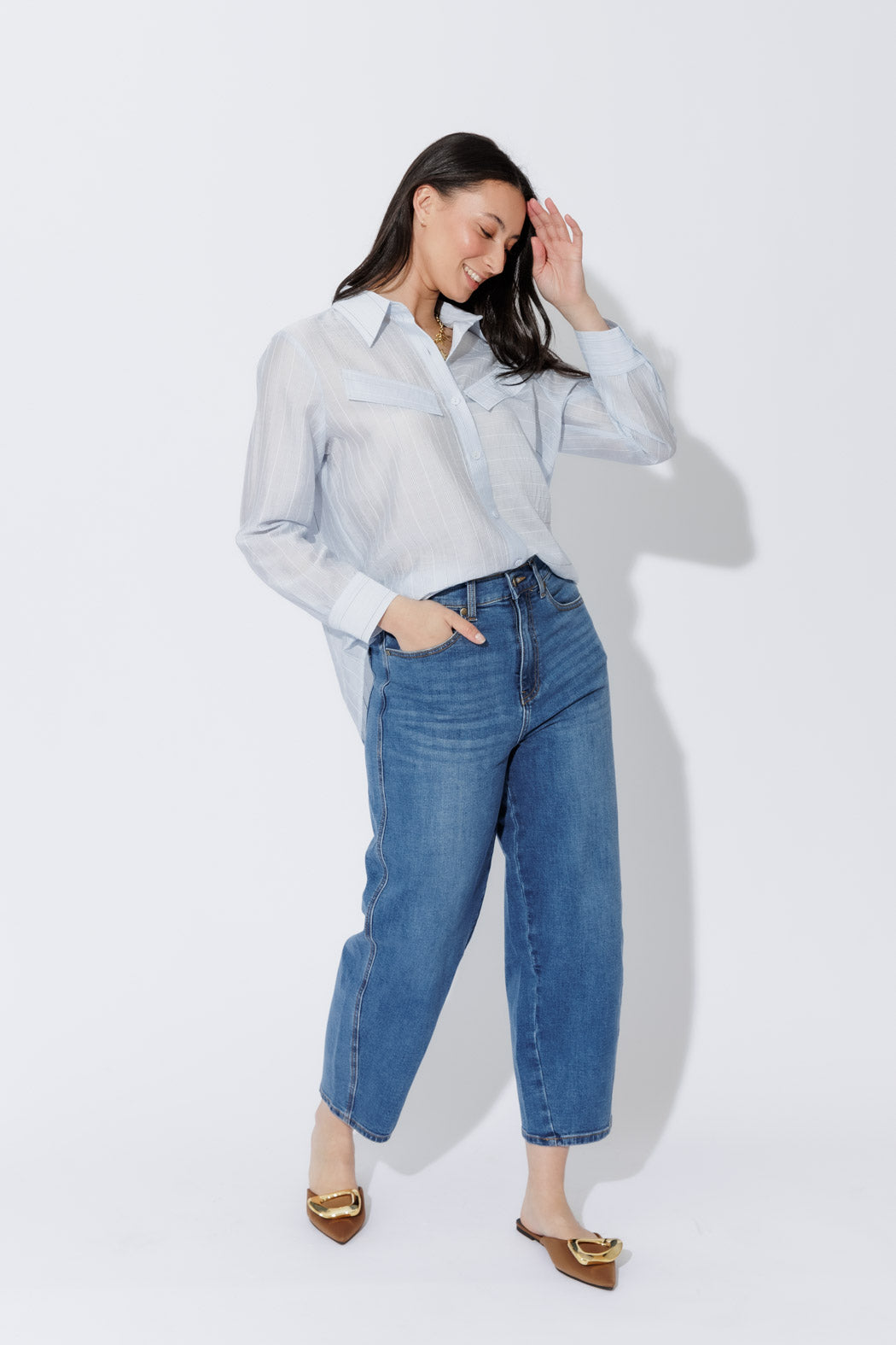 Blue Tencel Stripe Pocket Shirt
