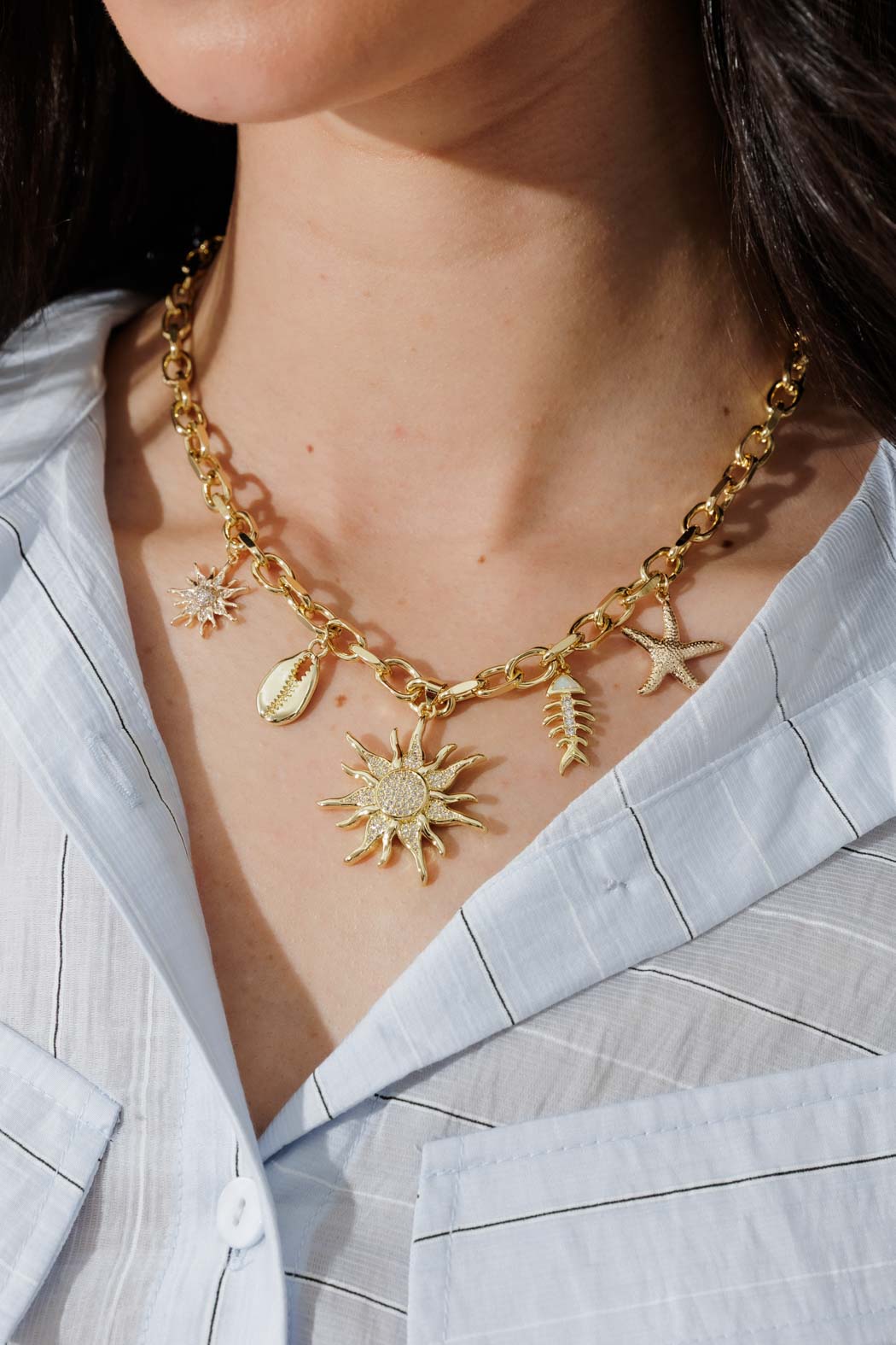 Gold Sun Charm Necklace