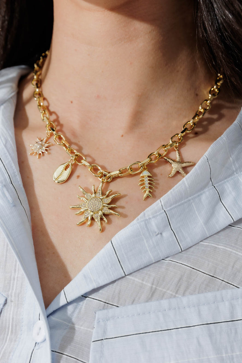 Gold Sun Charm Necklace