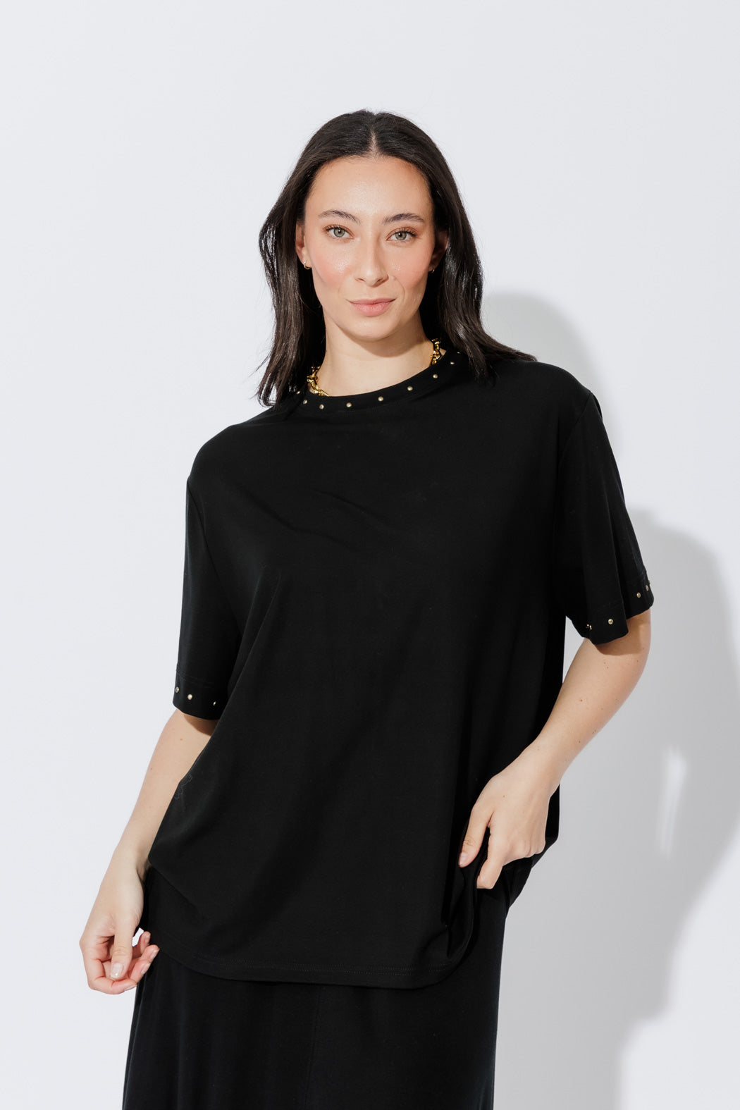 Black Tencel Stud T-Shirt