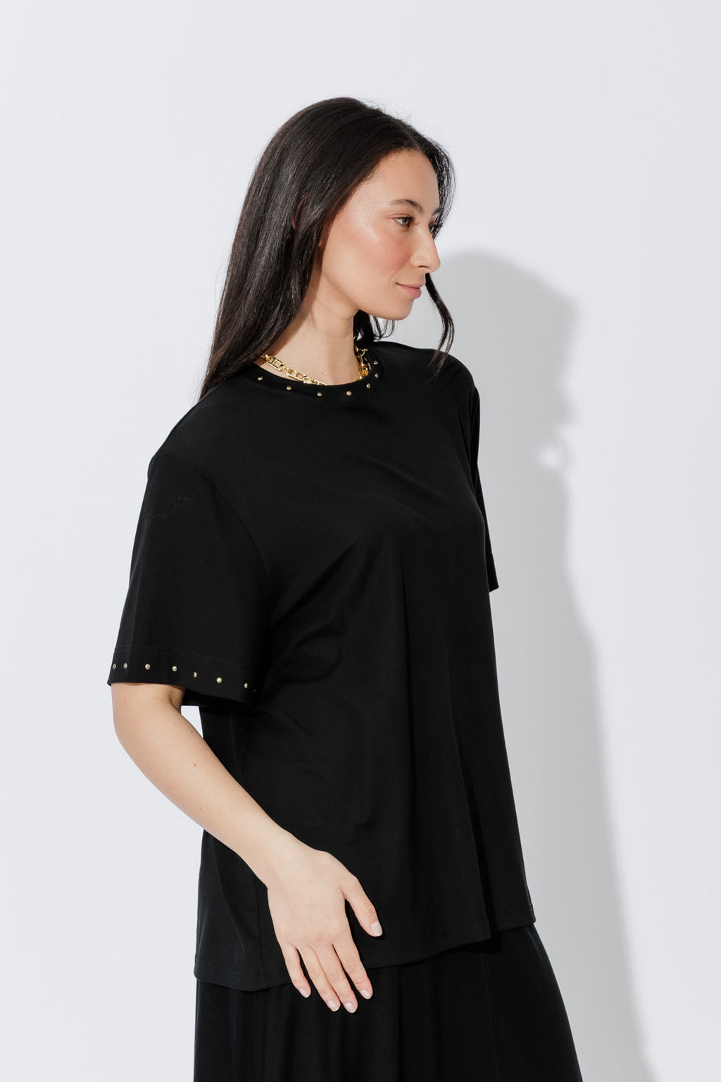 Black Tencel Stud T-Shirt