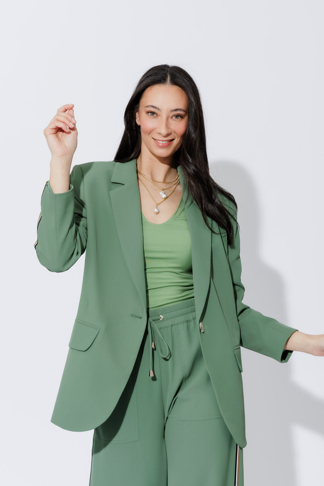 Sage Stripe Boyfriend Blazer