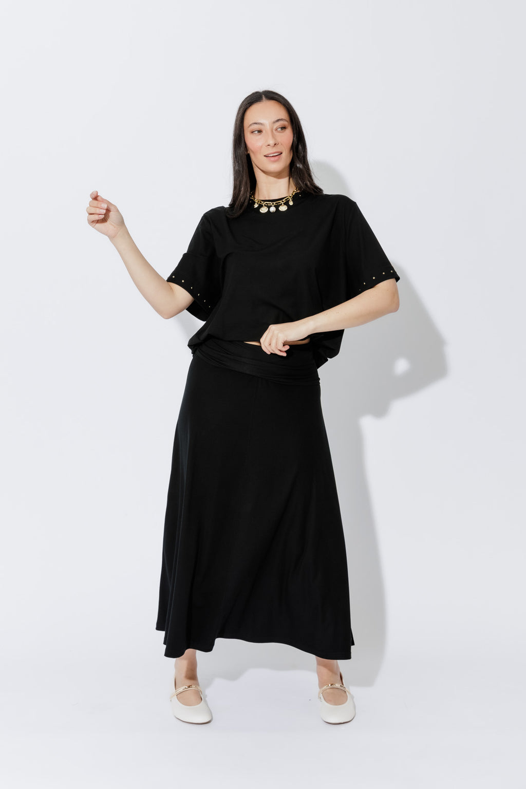 Black Tencel Stud T-Shirt