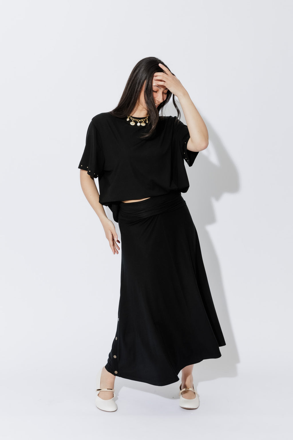 Black Tencel Stud T-Shirt