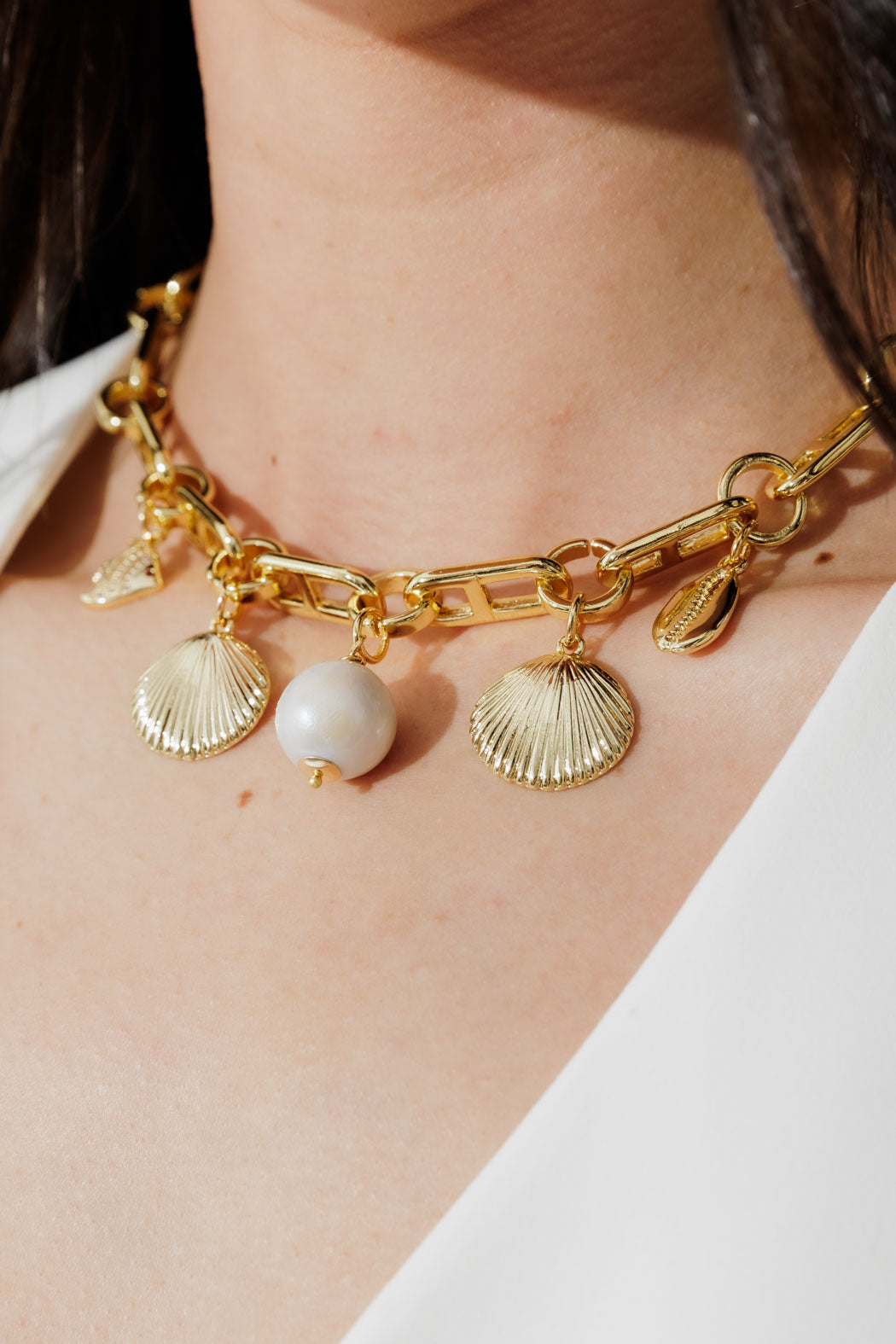 Gold Seashells Charm Necklace